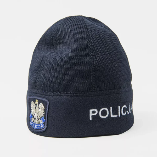 Czapka policyjna zimowa polarowa z napisem POLICJA